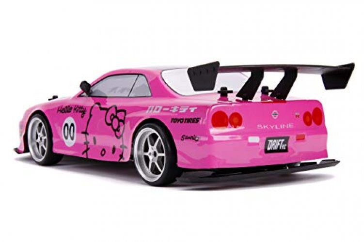 Jada Toys Hello Kitty Nissan Skyline GT-R (Bnr34) Drift R/C Car – Pink, USB Charge, 4 Extra Tires